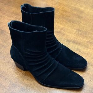 OSSTONE Men’s Black Chelsea Pleated Suede Leather Boots Size 8 Style JY003